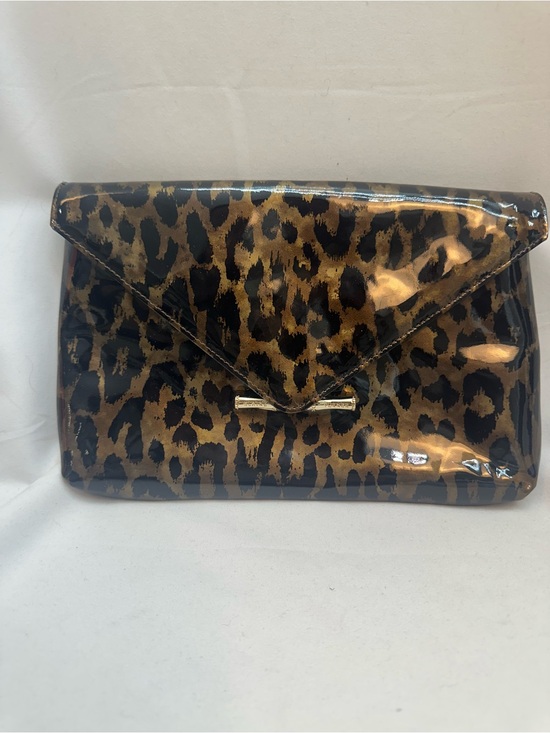 Elaine Turner Handbags - Elaine Turner Leopard Patent Envelope Clutch - Brown/Black